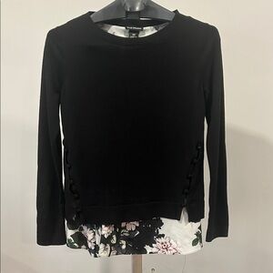 Club Monaco Black Long Sleeve Top with Floral Accent